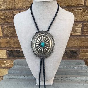 Sterling silver bolo concho style necklace signed Native American jewelry 925